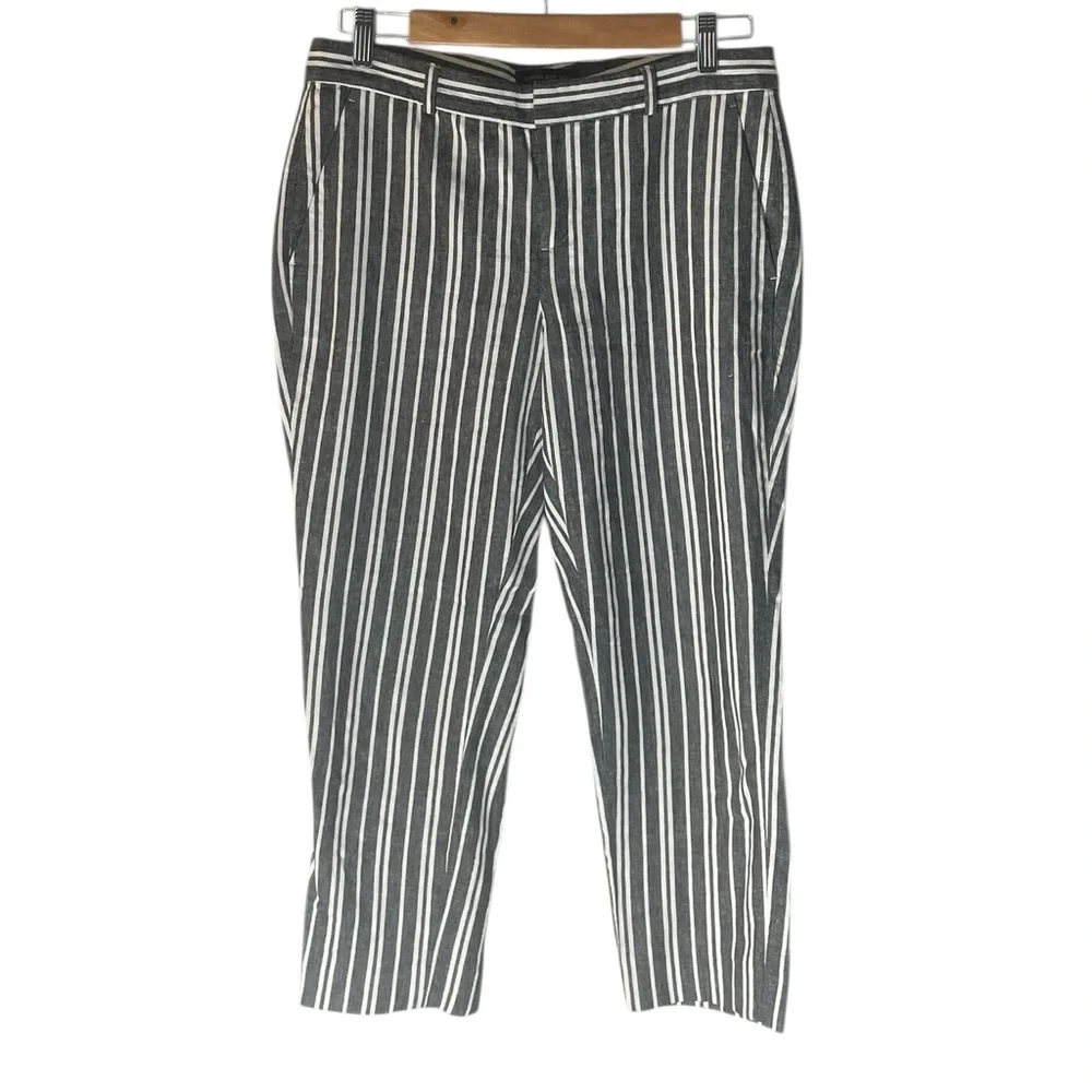 Y5- Linen 4 petite 4P Black & White Vertical Stripe Dress Pants